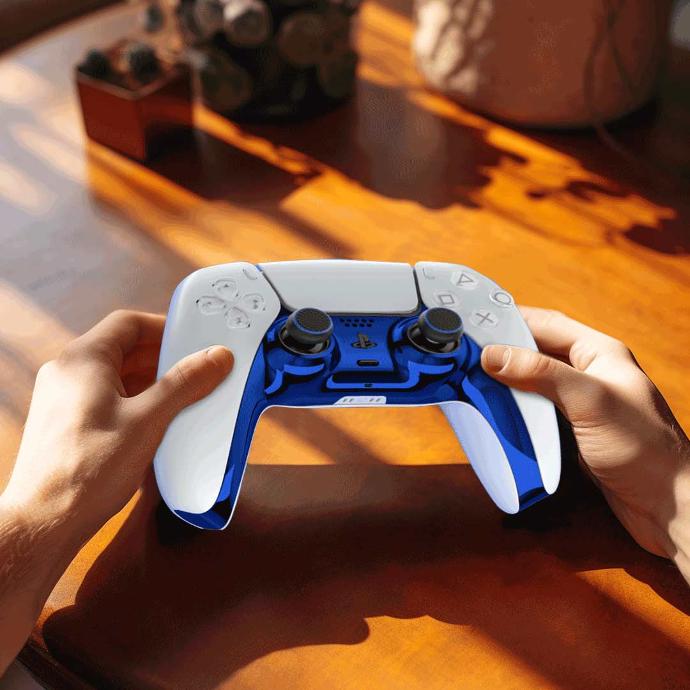alt tag="Porodo Gaming and toys Porodo Gaming PS5 Controller Decorative Panel combo Compatible Blue and Gold"