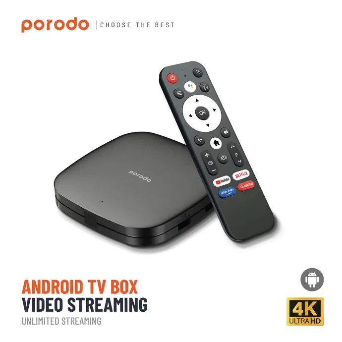 Porodo Home Appliances Android TV Box 8GB ROM Black