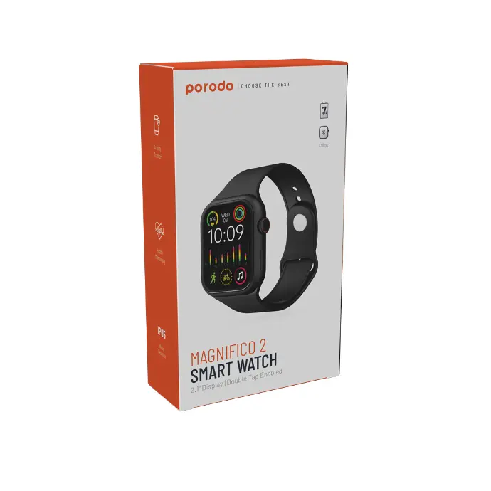 Porodo Smart Watch & Strap Smartwatch Magnifico With Sport Band 220mAh Black 