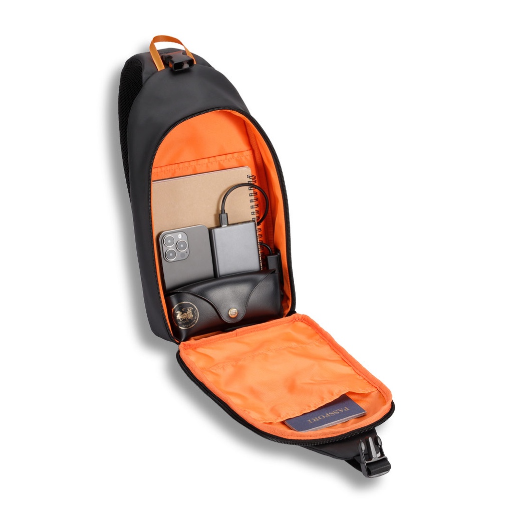 Porodo Gaming Water-Resistant PU Sling Bag With USB-C Port - Black