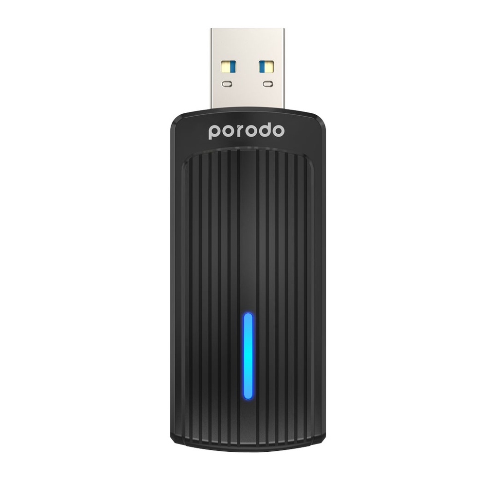 Porodo Modem & Router Dual Band WiFi6 USB Adapter Integrated Antanna Design Black [PD-WDB6AC-BK]