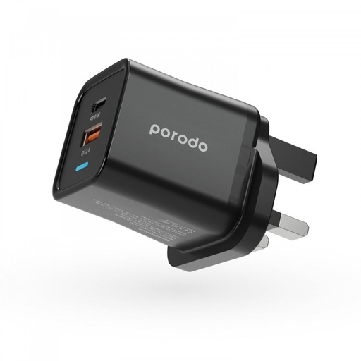 [PD-FWCH010-BK] Porodo Dual Port PD + USB-A (35W+18W) Fast Charger With USB-A Quick Charging