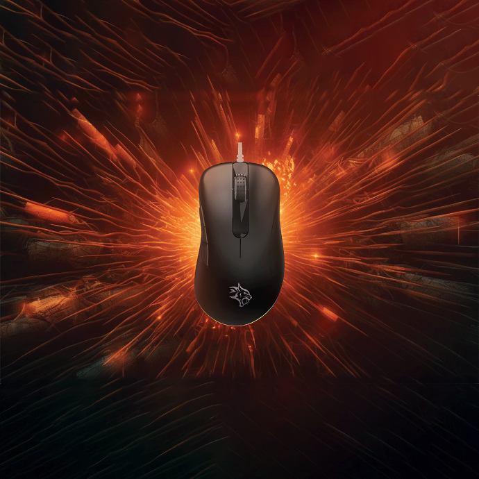 alt="here there is a fire background which shows the power of porodo mouse.