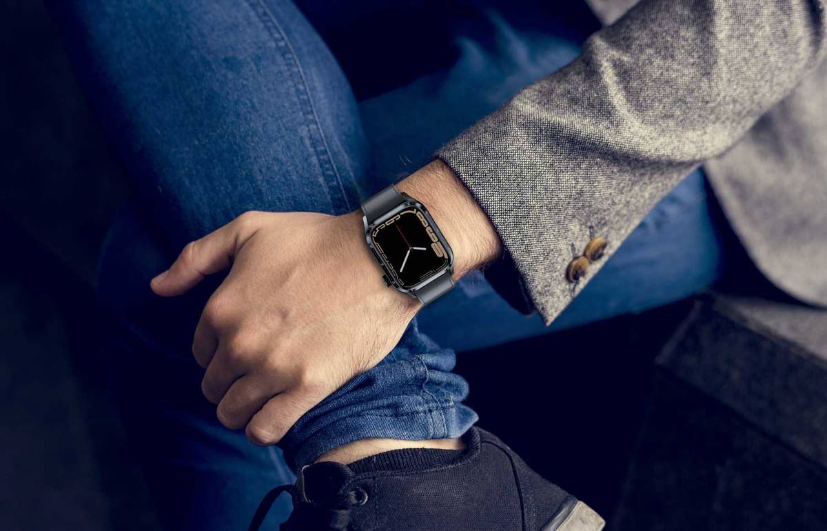 alt tag= a man is wearing our stylish smartwatch.