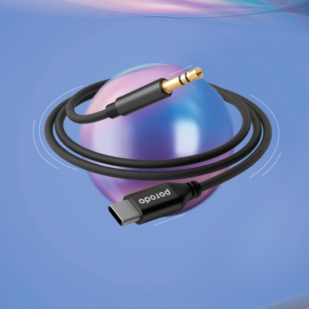 alt tag="Porodo Cables porodo Braided Aluminum Type-C to 3.5mm AUX Cable 1.2M Portable Black"