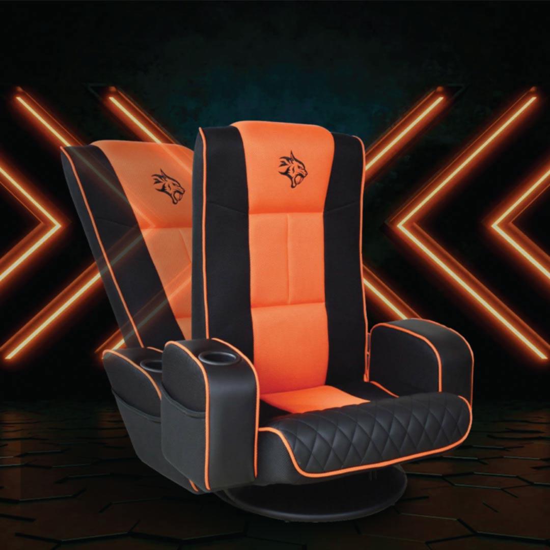 alt tag="Porodo Gaming and Toys Porodo Gaming Predator Pro Gaming Seat with Armrest & Cupholder 360 Swivel comfortable Black and Orange"
