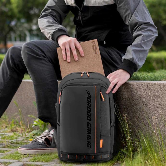 alt tag="Porodo Lifestyle Porodo Gaming PU Laptop Backpack With USB-C Port and PS5 Compartment Waterproof  Black"