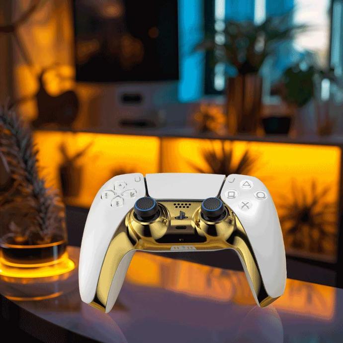 alt tag="Porodo Gaming and toys Porodo Gaming PS5 Controller Decorative Panel combo Compact Blue and Gold"
