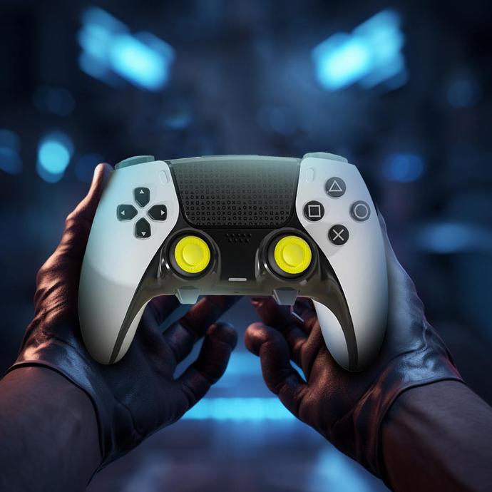 alt tag="Porodo Gaming and toys Porodo Gaming PS5 Edge Controller 6in1 Thumb Stick Caps + Back Buttons combo Lightweight Yellow"