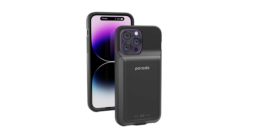 Porodo Wireless Charging Battery Case 5000mAh for iPhone 14 Pro-Black