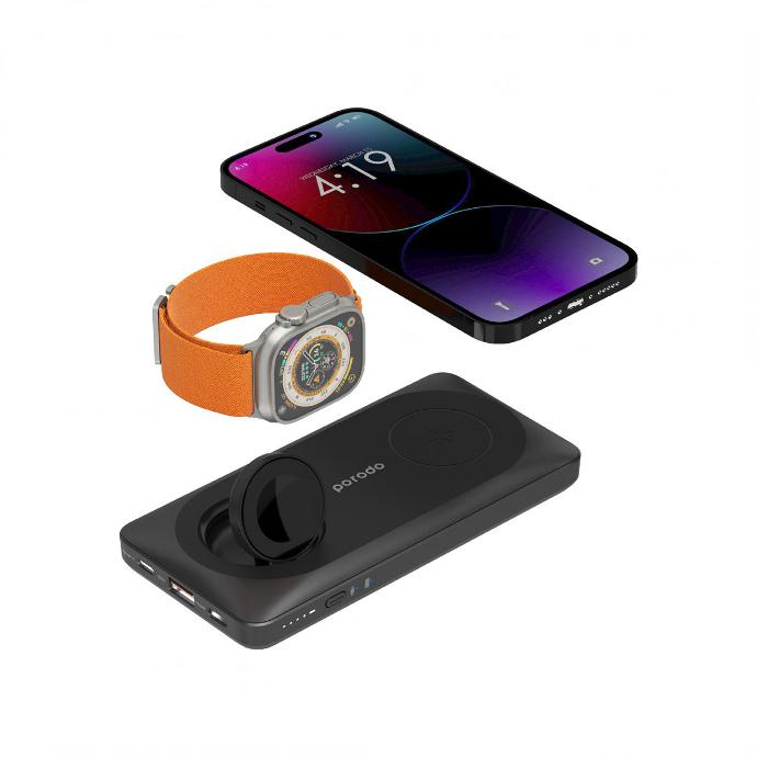 alt tag="Porodo Power Bank Porodo Magsafe Power bank 10,000mah with Foldable Apple Watch Charger PD 20W MagSafe Black"