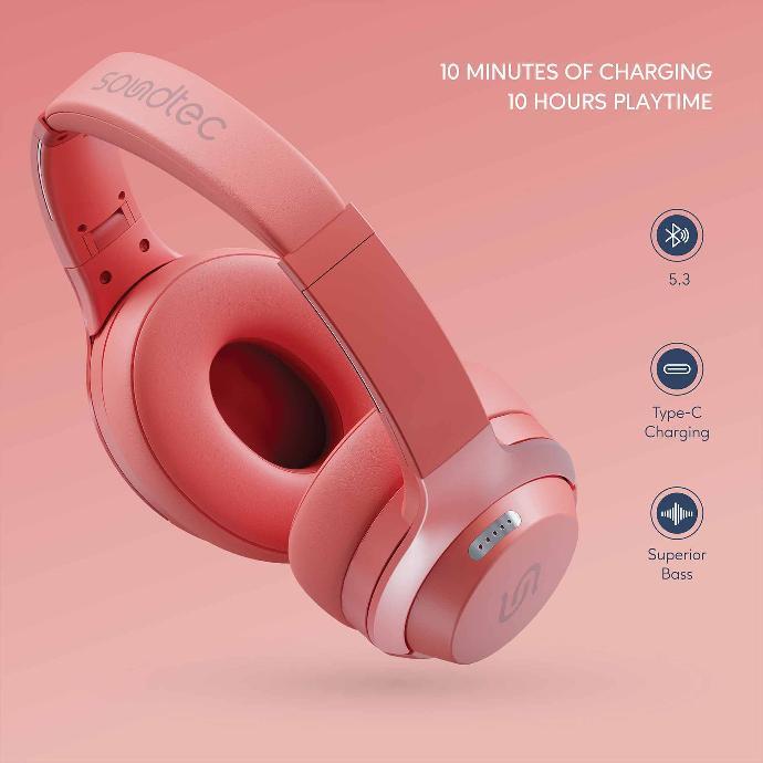 alt tag="Soundtec By Porodo Eclipse Wireless Headphone High-Clarity Mic With ENC Environment Noise Cancellation Rich Sound Red"