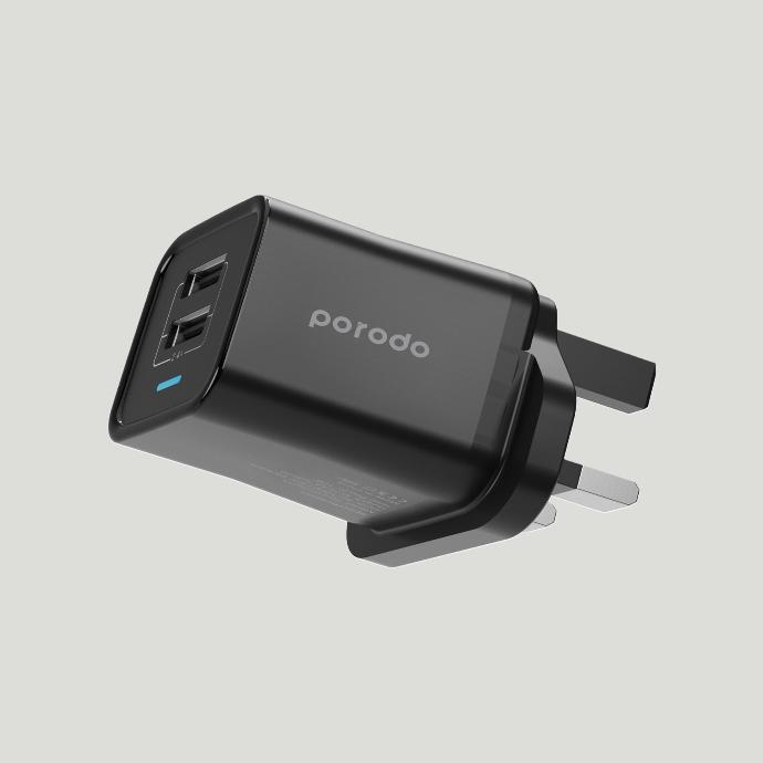 alt tag="Porodo Dual USB Wall Charger 2.4A UK - Black Fast Charge Black"