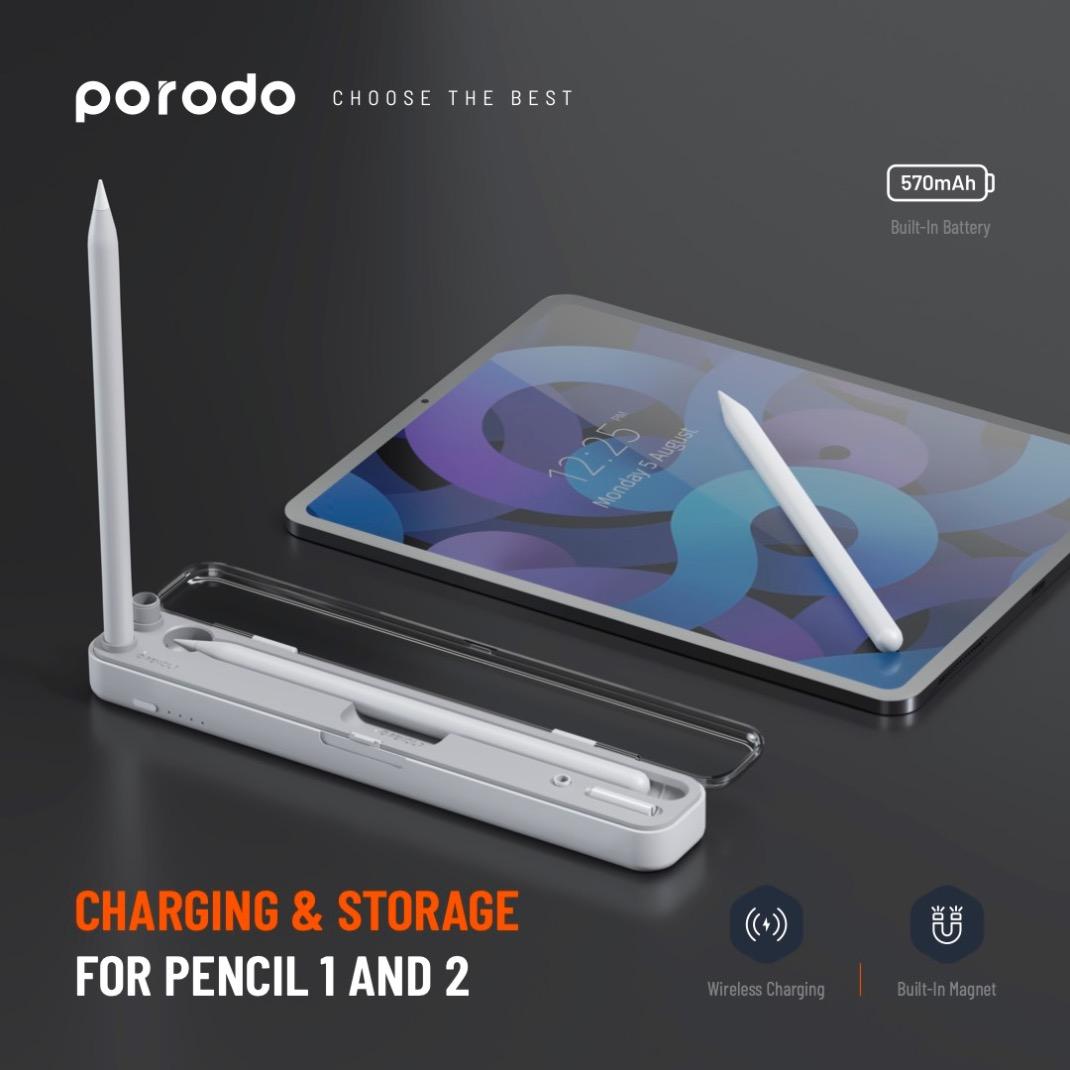 alt tag="Porodo Wireless Charging & Storage For Pencil 1 & 2 Case Compact Design White"