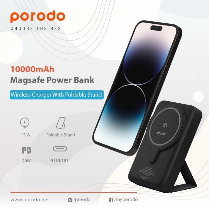 alt tag="Porodo Power Bank Porodo 10000mAh MagSafe Power Bank With Foldable Stand Portable Black"