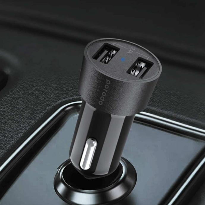 alt tag="Porodo Dual USB Car Charger 3.4A with Micro USB Cable 4ft"