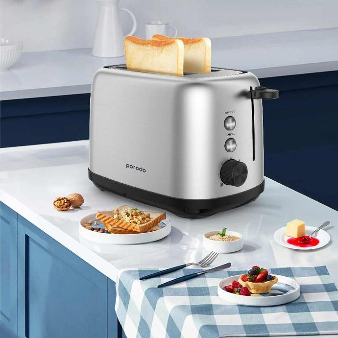alt tag="Porodo LifeStyle Golden Brown Toaster with Defrost Function 750W Browning Control  Black"