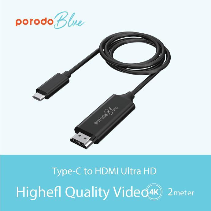 alt tag="Porodo Blue Type-C To HDMI Ultra HD Cable (2M) Lightweight Black "