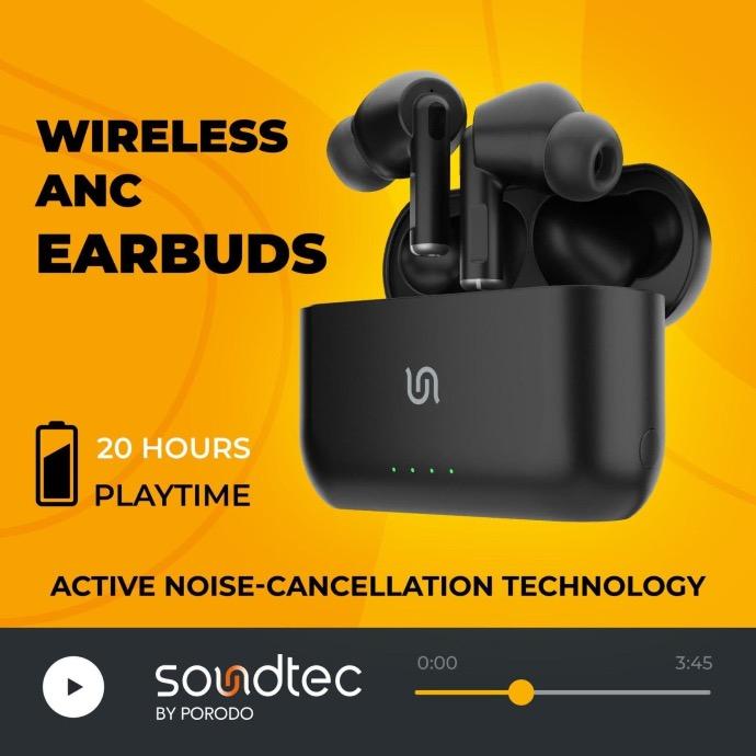 alt tag="Porodo Soundtec Wireless ANC In-Ear Earbuds with -24dB Active Noise Cancellation & Touch Controls Comfortable Black"
