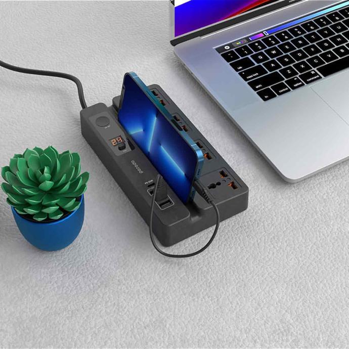 alt tag="Multi-Function Socket with Phone Stand and Digital Timer Compatible Black"