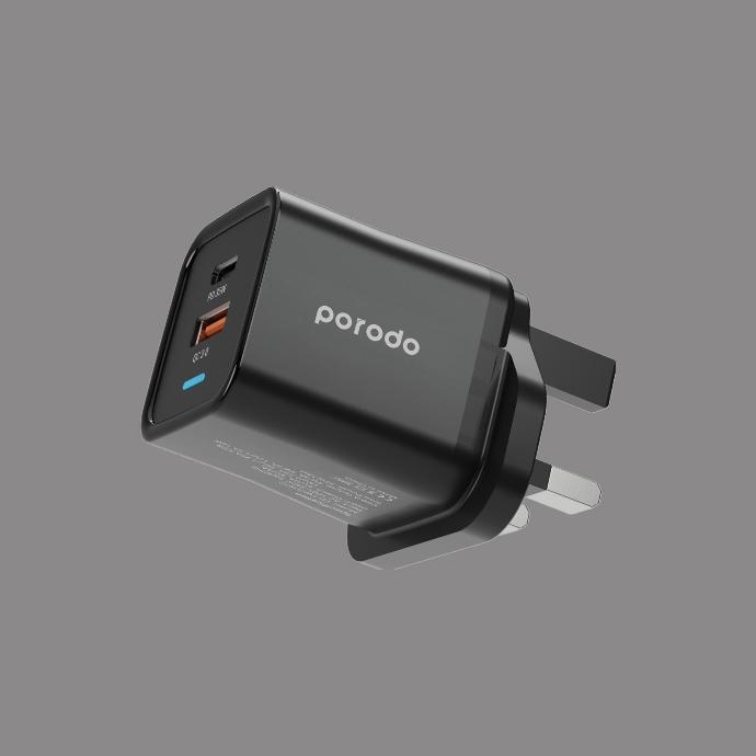 alt tag="Porodo Dual Port PD + USB-A (35W+18W) Fast Charger With USB-A Quick Charging Fast Charge Black"