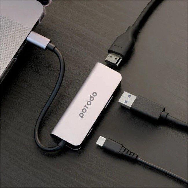 alt tag="Porodo USB-C HUB, USB C to HDMI 4K Multiport Adapter, 3 in 1 Hub with USB 2.0 Compact Gray"