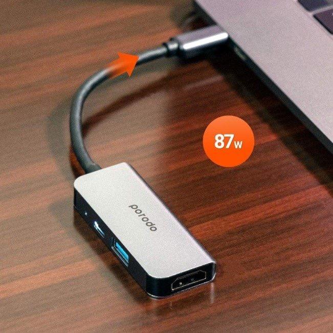 alt tag="Porodo USB-C HUB, USB C to HDMI 4K Multiport Adapter, 3 in 1 Hub with USB 2.0 Portable Gray"