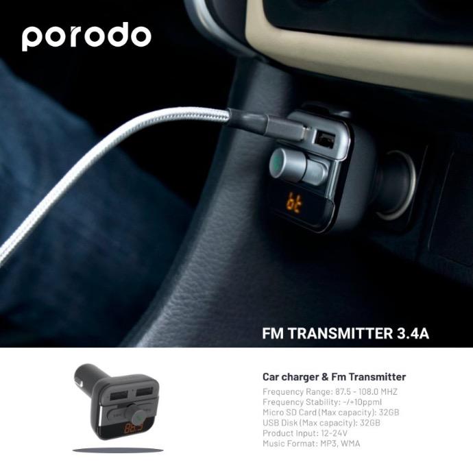 alt tag="Porodo FM Transmitter and Fast Charging Car Charger 3.4 amp  15 W Fast Charge Grey"