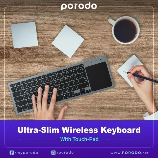 Porodo Wireless Keyboard With Touch-Pad Ultra Slim Bluetooth Keyboard image