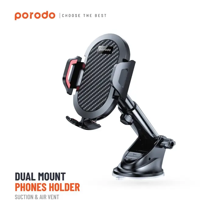 Porodo Holders & Stand Car Mount One-Hand Operation Black