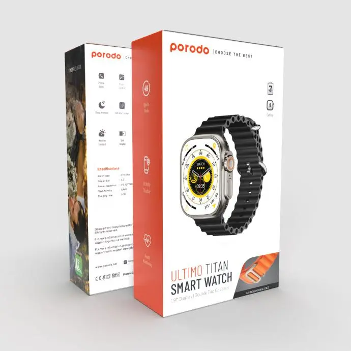 Porodo Smart Watch & Strap Ultimo Titan Smart Watch Activity Tracker Long Black