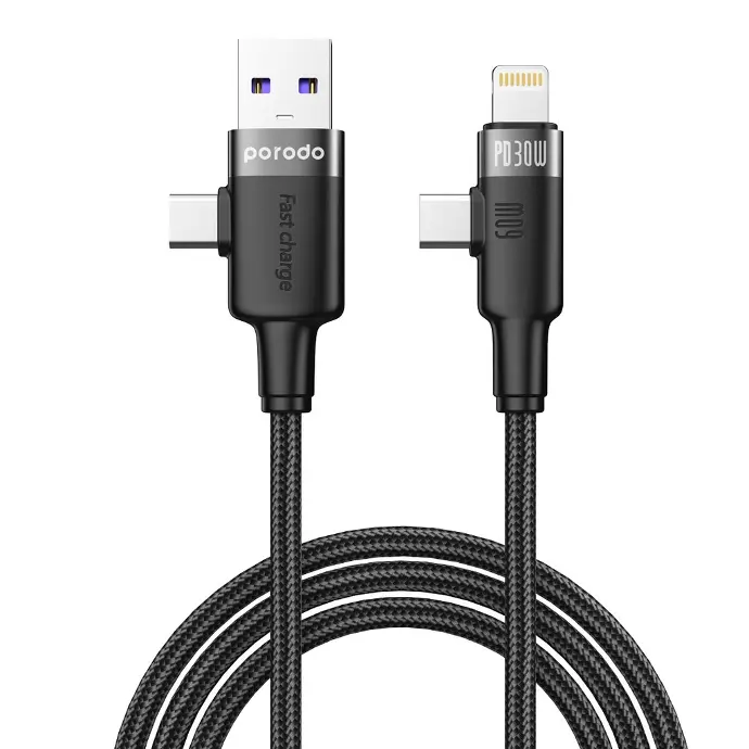 Porodo Cable & Charger Universal Cable Braided Wire Black