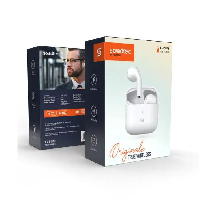 Porodo Soundtec Earbuds & Headphone Originale True Wireless Ergonomic Design White