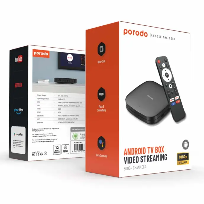 Porodo Home Appliances Android TV Box Packing Black 