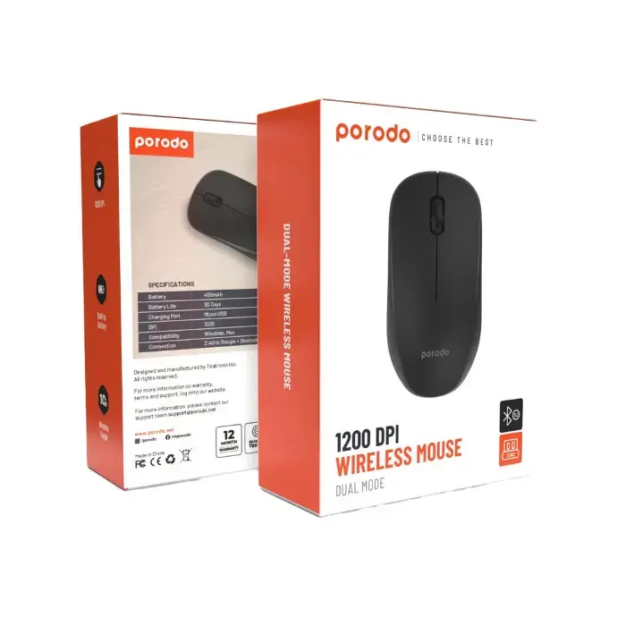 Porodo Keyboard & Mouse Wireless Mouse Packing Black 