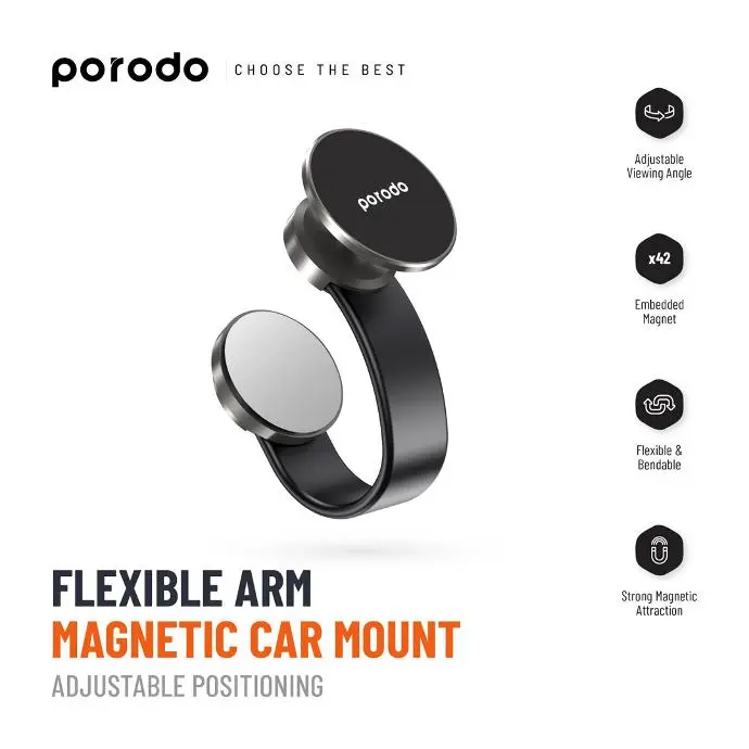 Porodo Holder & Stand Magesafe Car Mount Flexible And Bendable Black 