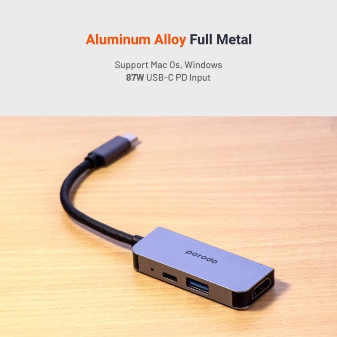 alt="HDMI adapter laying on top of table showing the aluminium alloy material"