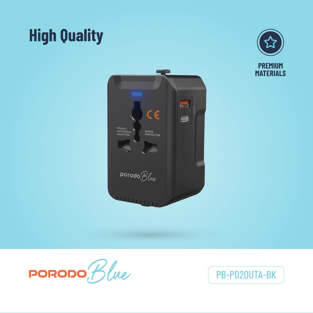 Porodo Blue Dual Port Universal Charger - Black