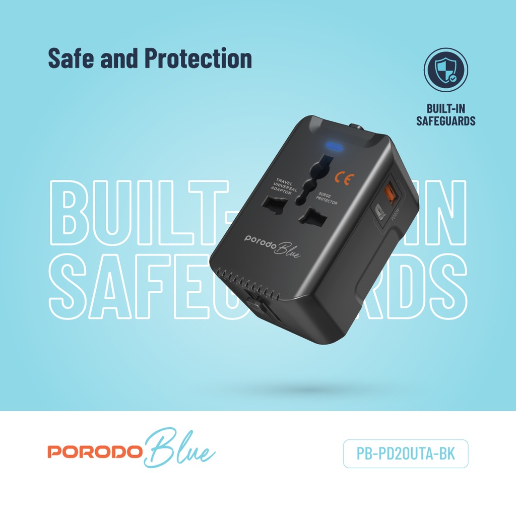 Porodo Blue Dual Port Universal Charger - Black