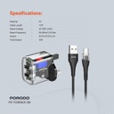 Porodo Dual Output Transparent Charger 2.4A UK with USB-A to USB-C Cable - Black