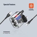 Porodo Dual Output Transparent Charger 2.4A UK with USB-A to USB-C Cable - Black