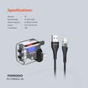 Porodo Dual Output Transparent Charger 2.4A UK with USB-A to Lightning Cable 1.2M - Black