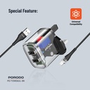 Porodo Dual Output Transparent Charger 2.4A UK with USB-A to Lightning Cable 1.2M - Black