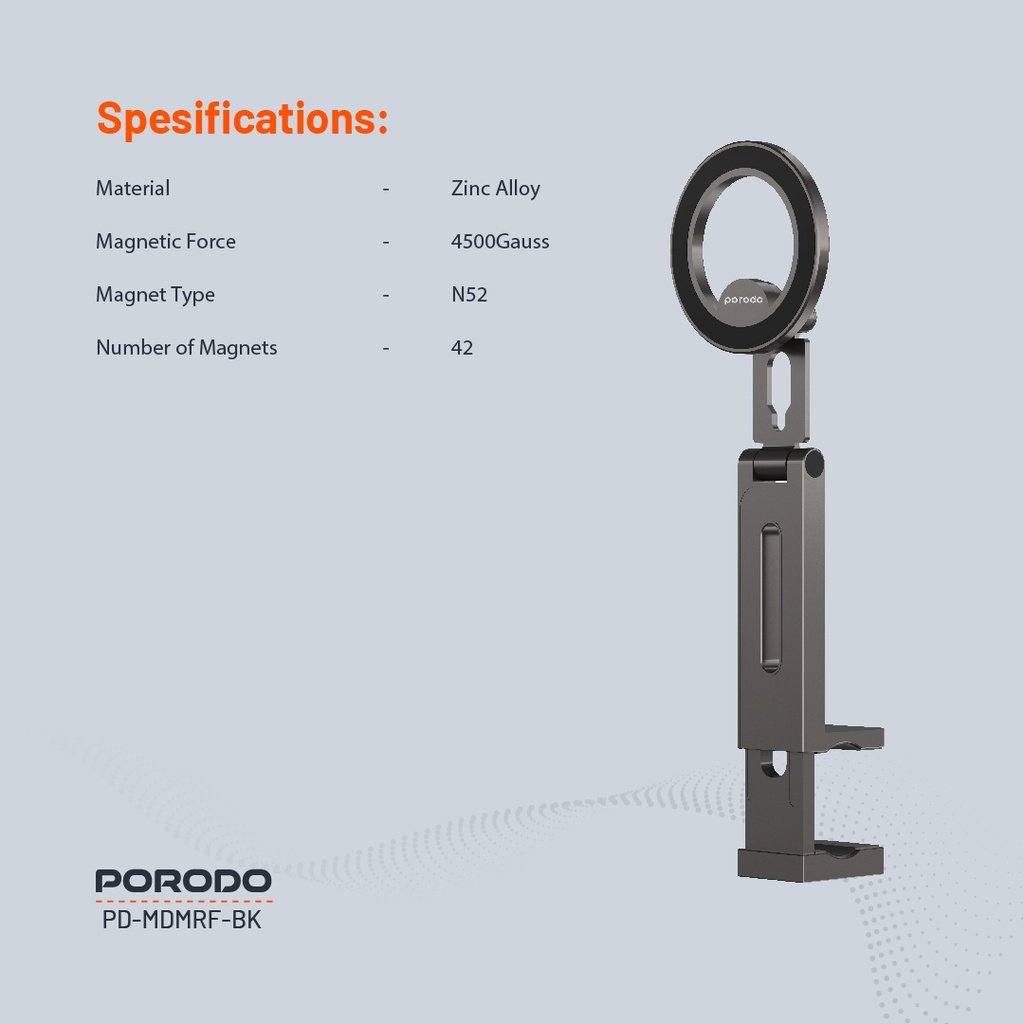 Porodo Zinc Alloy Special Purpose MagSafe Phone Mount - Black