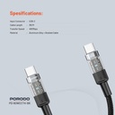 Porodo Braided 60W PD C to C Fast Charging Cable with Transparent Head 35cm