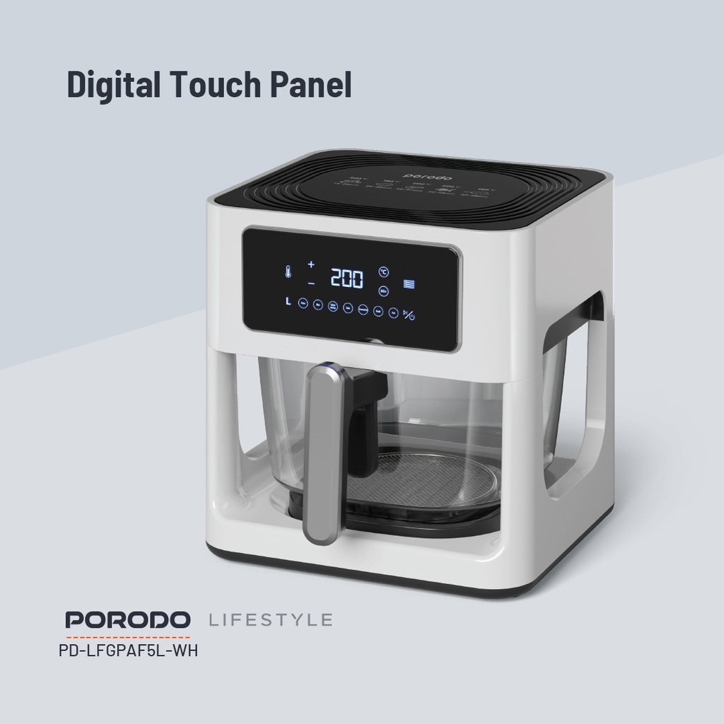 Porodo LifeStyle 5L Glass Pot Air Fryer - White