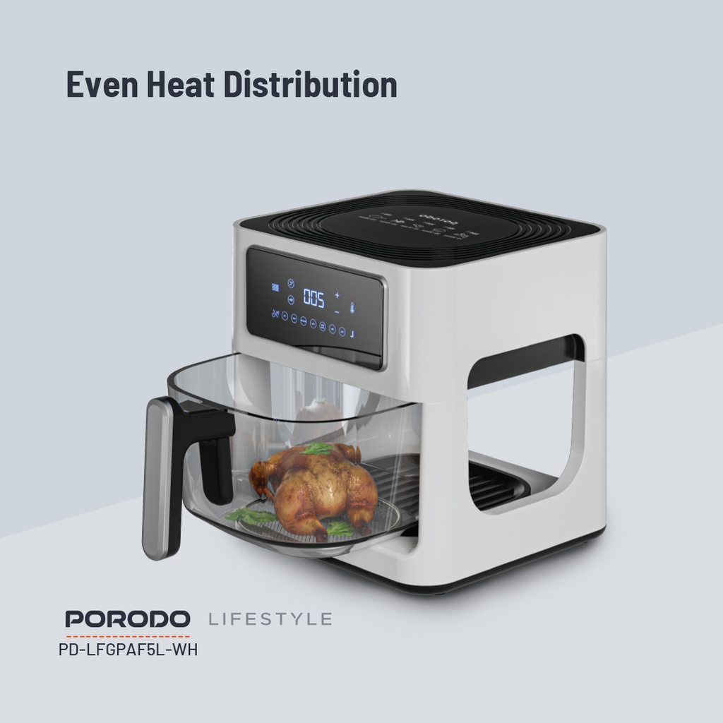 Porodo LifeStyle 5L Glass Pot Air Fryer - White