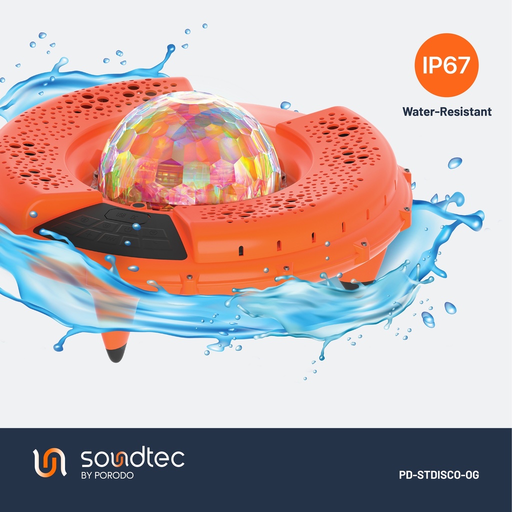 Porodo Soundtec Disco LED Light Floating Waterproof Speaker - Orange