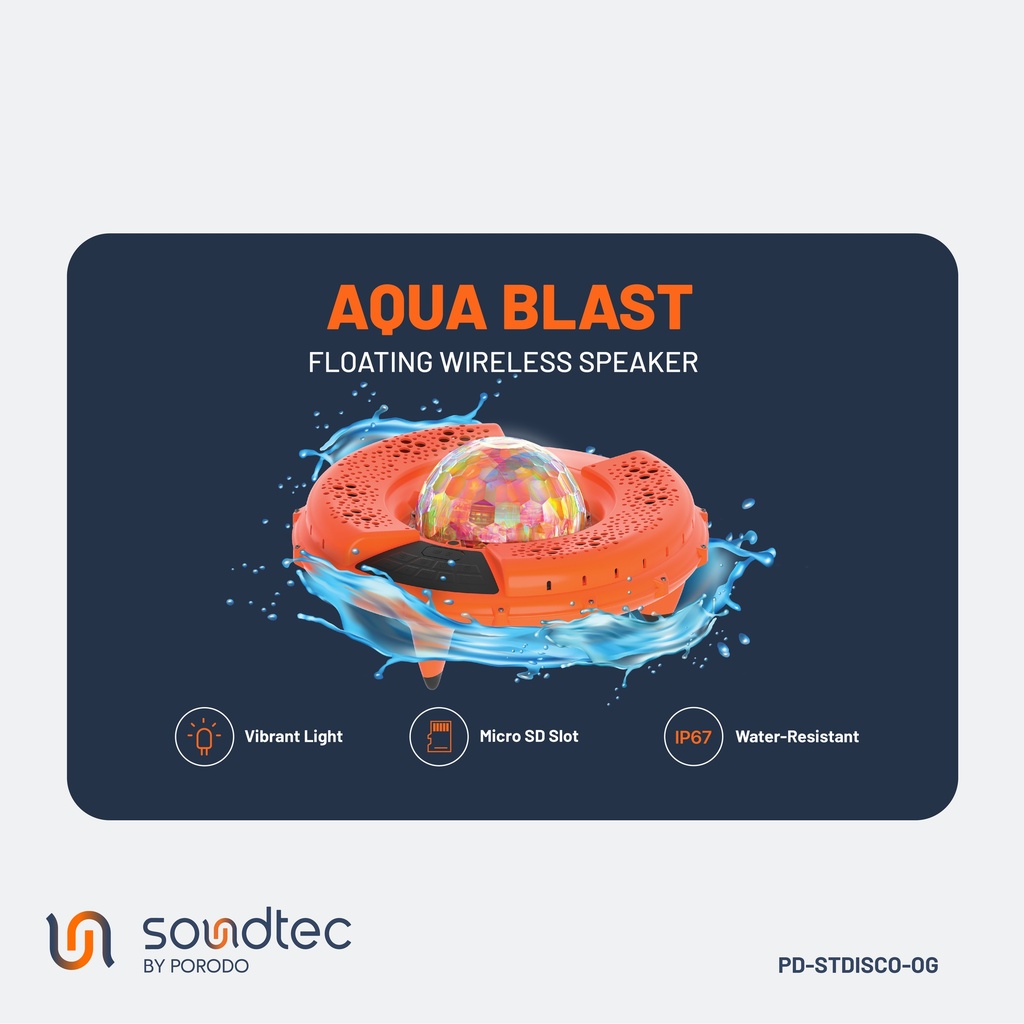 Porodo Soundtec Disco LED Light Floating Waterproof Speaker - Orange