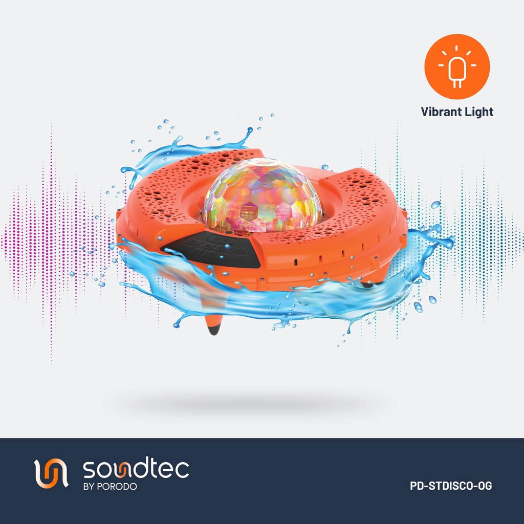 Porodo Soundtec Disco LED Light Floating Waterproof Speaker - Orange